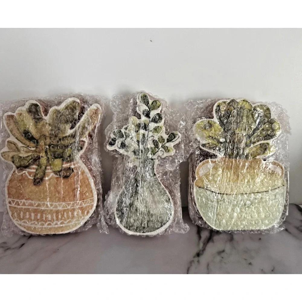 3 Piece Primitives by Kathy Chunky Sitter Set Succullents Wood Handpainted